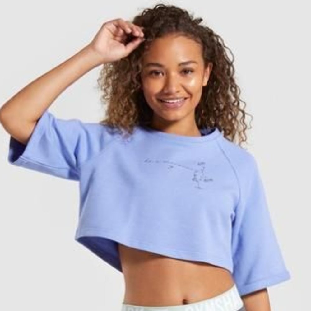 Gymshark - Roots Boxy Cropped Sweater - Light Blue - Large